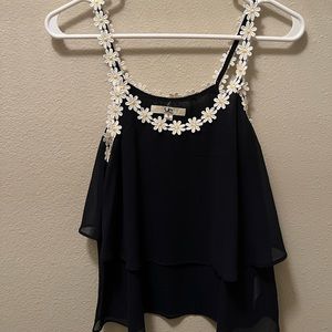 Navy Blue Crop Top with sunflower details on straps